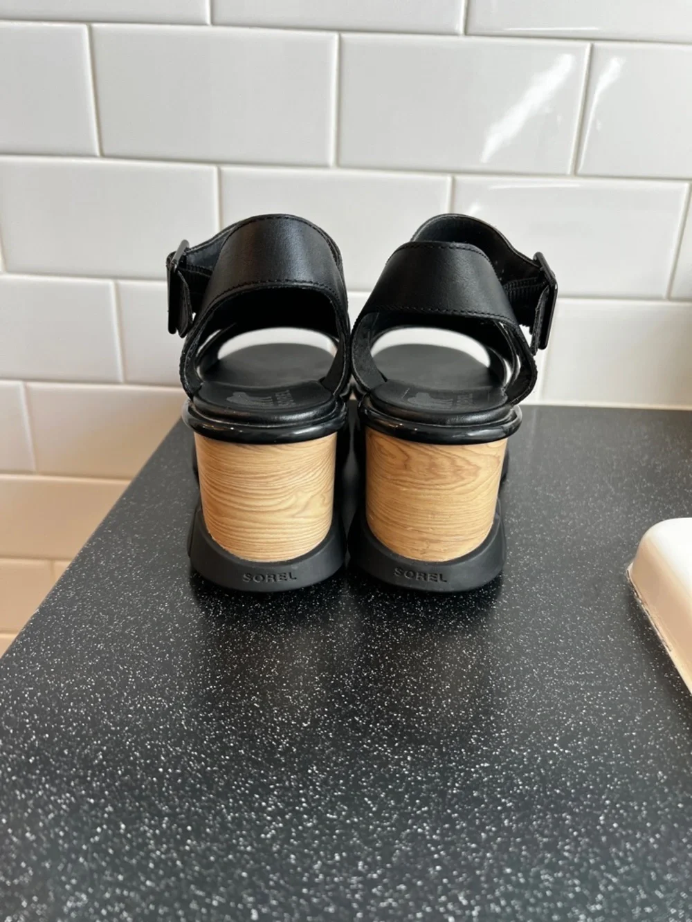 Sorel Black Strappy Wedge Sandals - Picture 7 of 9